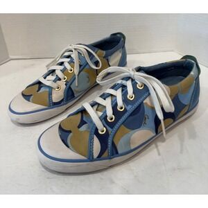 Coach Barrett Signature C Canvas Blue Cream Monogram Lace Up Low Top Sneakers 10